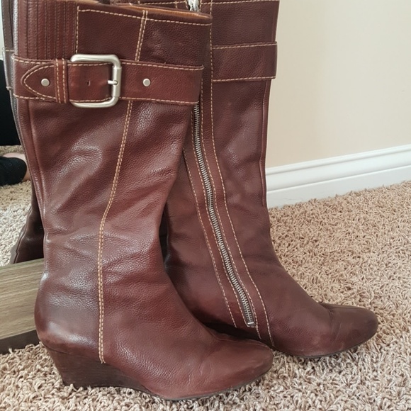 Brown Wedge Leather Boots - Picture 5 of 7